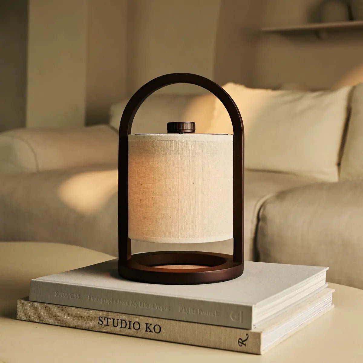 River donkerbruine houten oplaadbare lamp