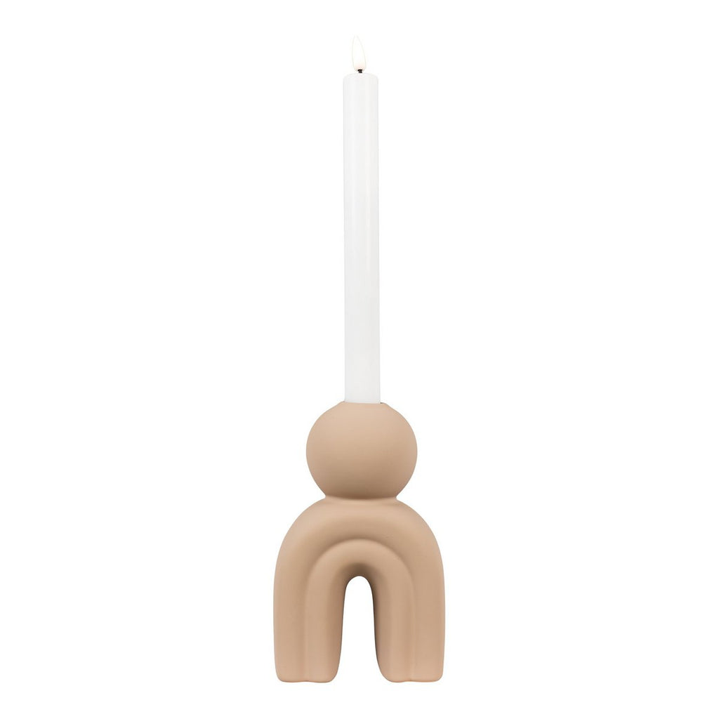 Kaarshouder steengoed bruin voor sfeervolle interieurs – bruin steengoed, 10,5 x 6,5 x 17 cm & warme uitstraling.