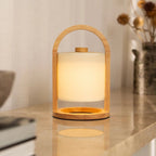 River lichtbruine houten oplaadbare lamp