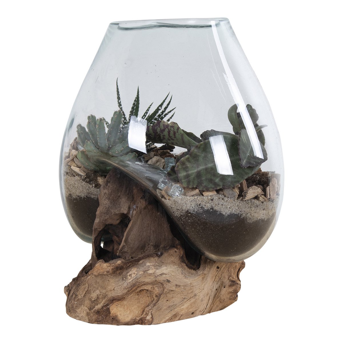 San Marino Waterdrop - Natuurlijk, Teakhout/Glas/Staal, 18x20x20 cm
