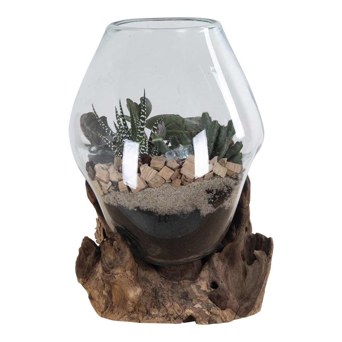 San Marino Waterdrop - Natuurlijk, Teakhout/Glas/Staal, 18x20x20 cm