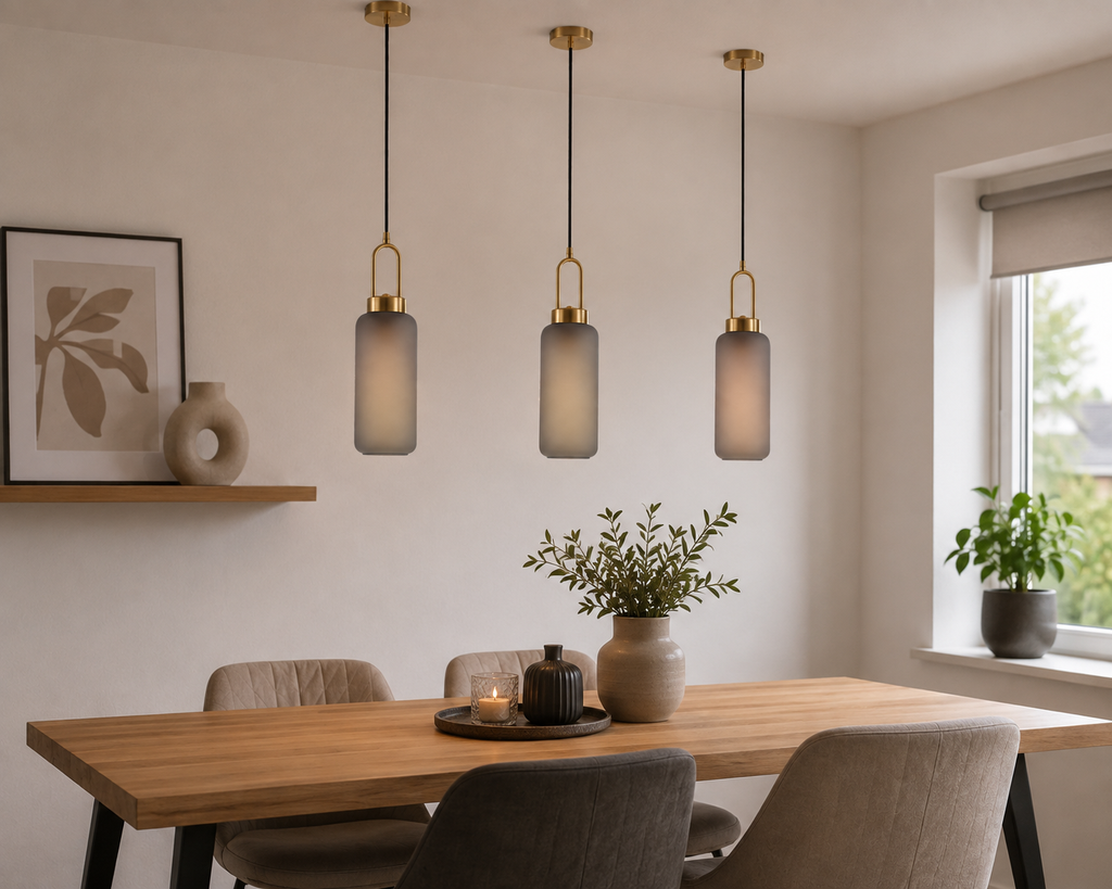 Luton Hanglamp - Messing, Mat Rookglas, Ø13 cm, 150 cm Stoffenkoord