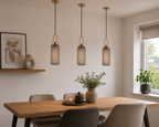 Luton Hanglamp - Messing, Mat Rookglas, Ø13 cm, 150 cm Stoffenkoord