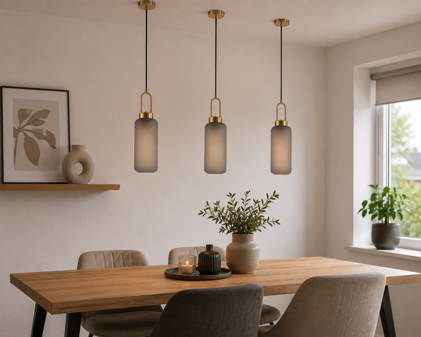 Luton Hanglamp - Messing, Mat Rookglas, Ø13 cm, 150 cm Stoffenkoord
