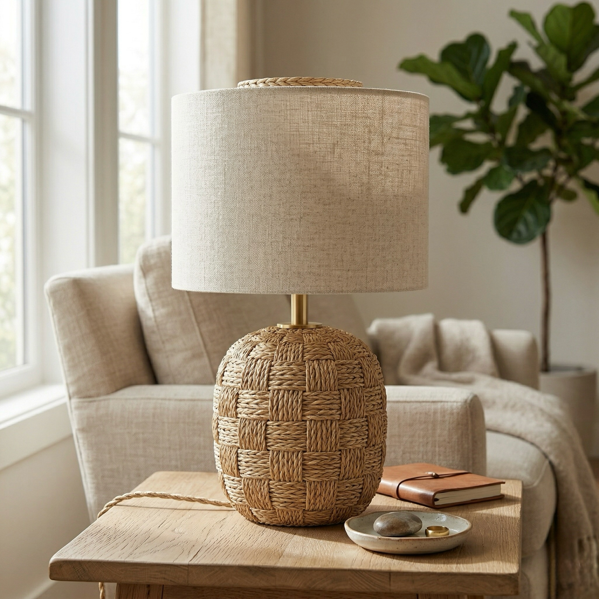 Woven Rattan Basket Table Lamp