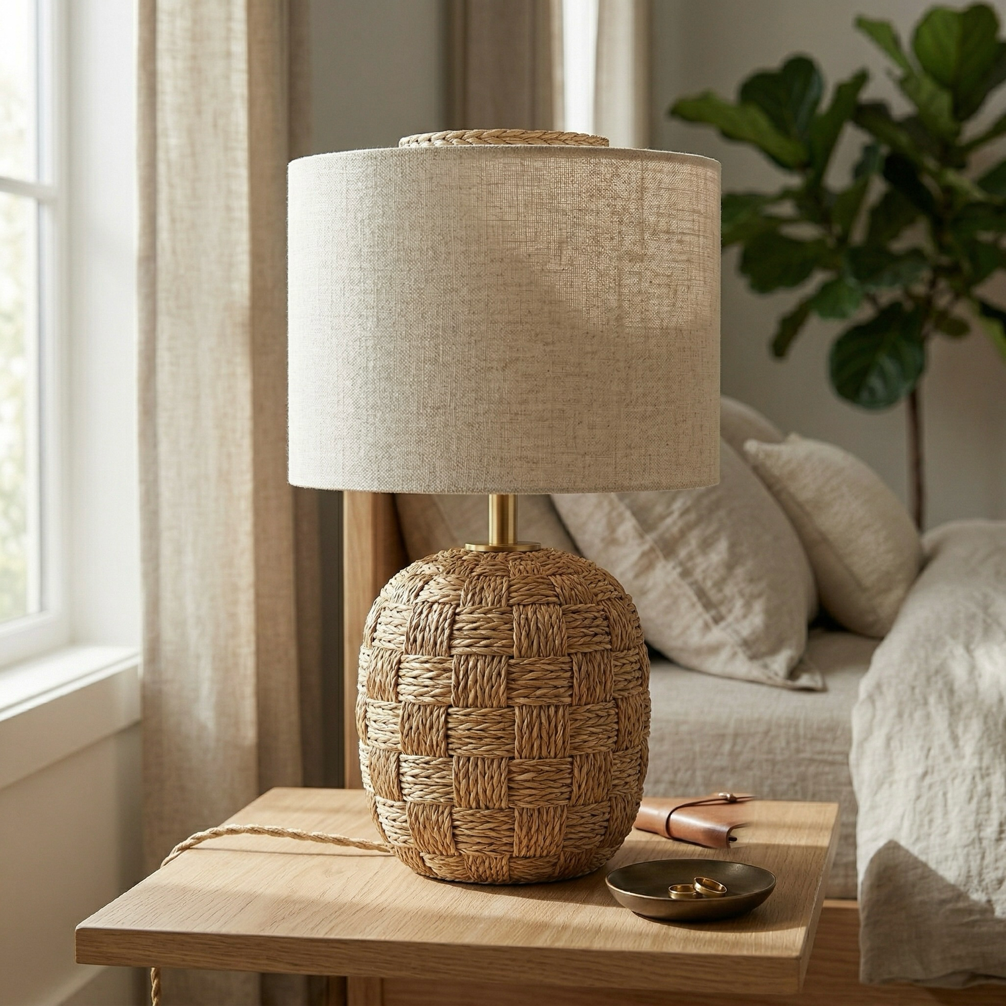 Woven Rattan Basket Table Lamp