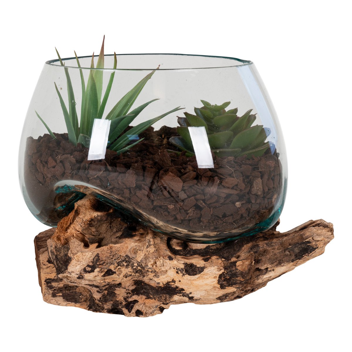 San Marino Waterdrop - Natuurlijk, Teakhout/Glas/Staal, 15x15x15 cm