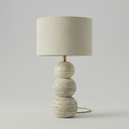 Stacked Travertine Sphere Table Lamp with Brass Accent