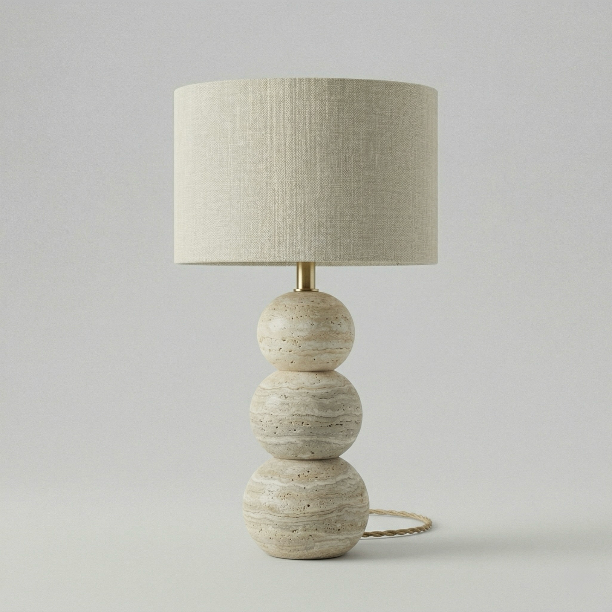 Stacked Travertine Sphere Table Lamp with Brass Accent