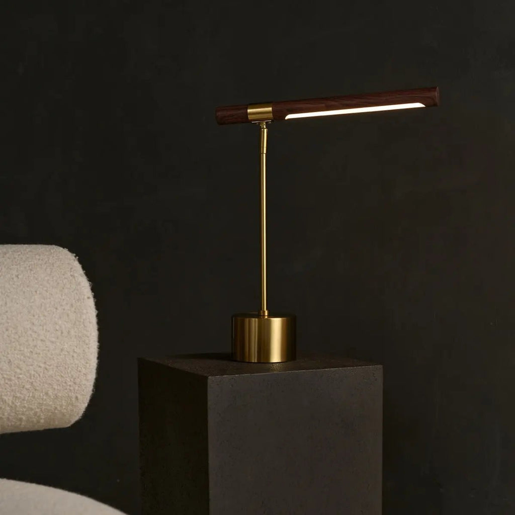 Livia goudkleurige metalen lamp met hout