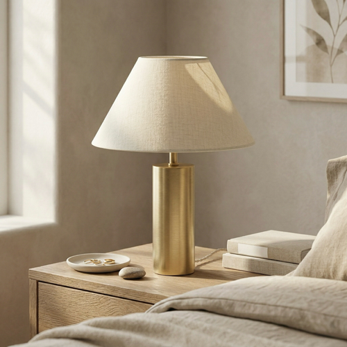Brushed Brass Cylinder Table Lamp