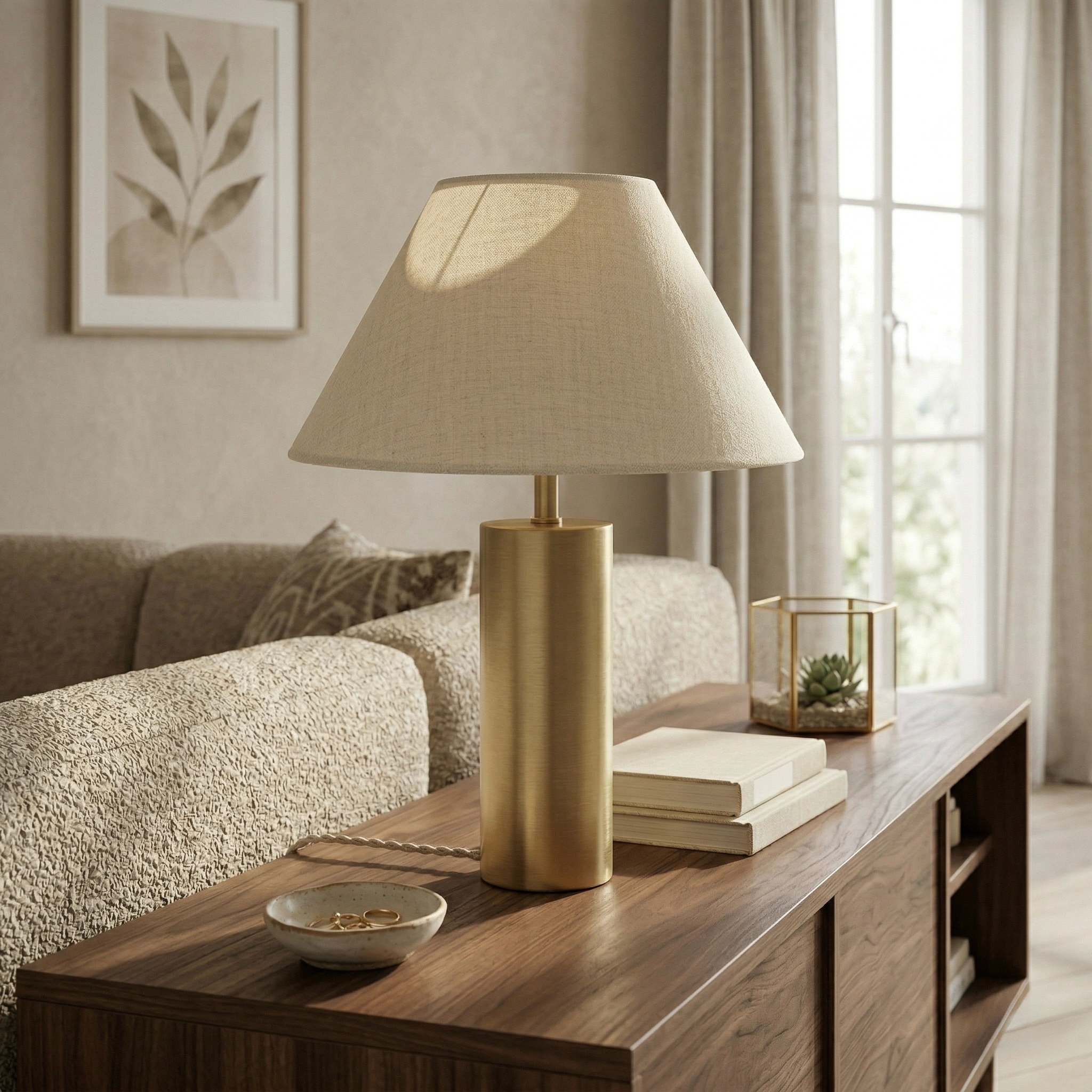 Brushed Brass Cylinder Table Lamp