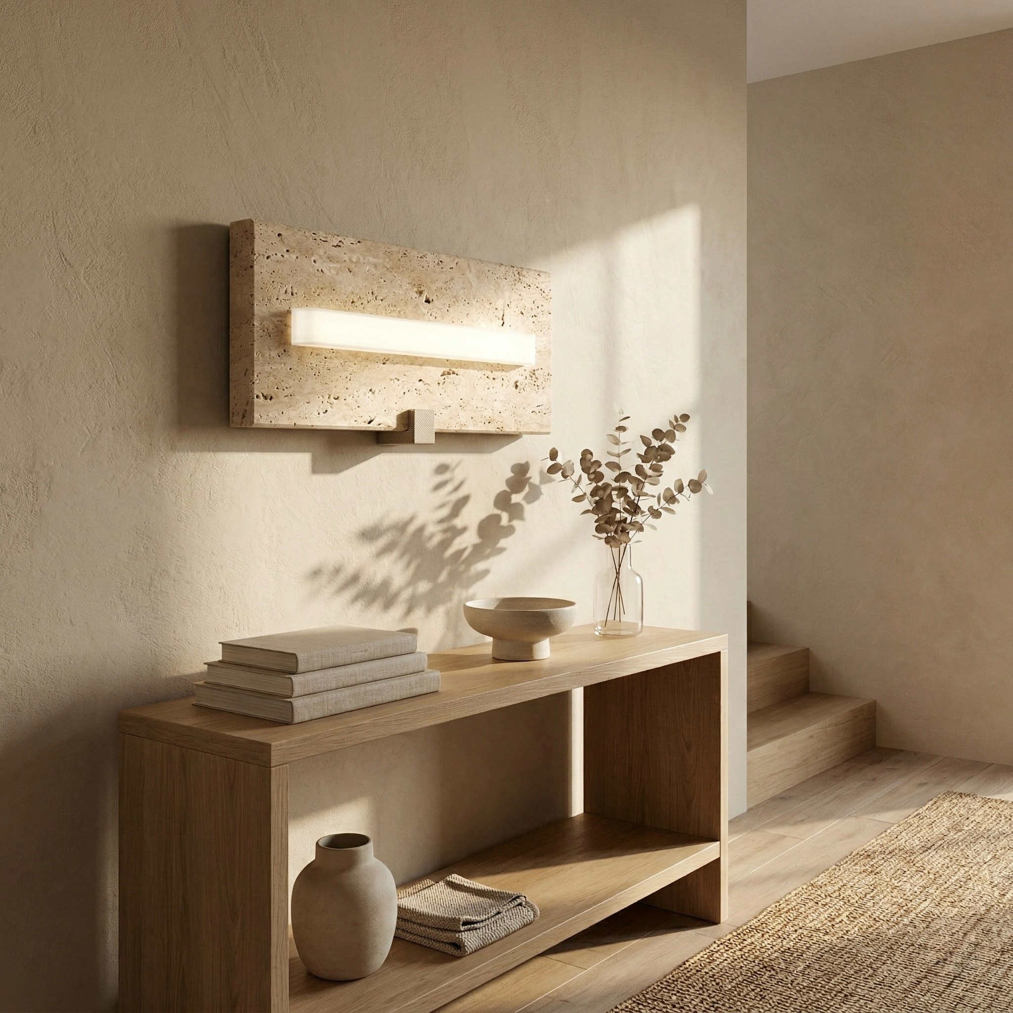 Travertine Linear Wall Light with Integrated LED