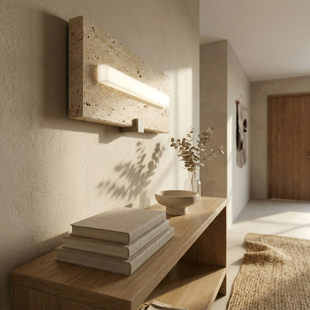Travertine Linear Wall Light with Integrated LED
