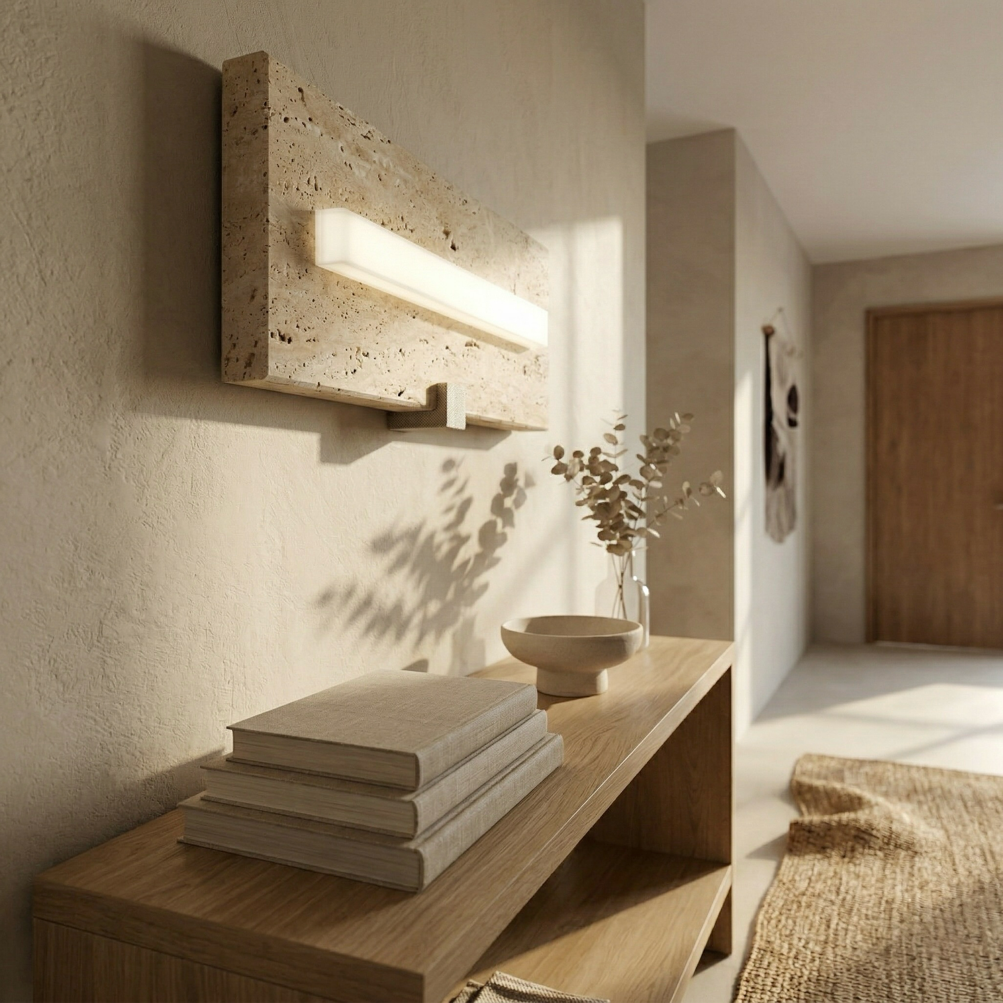 Travertine Linear Wall Light with Integrated LED