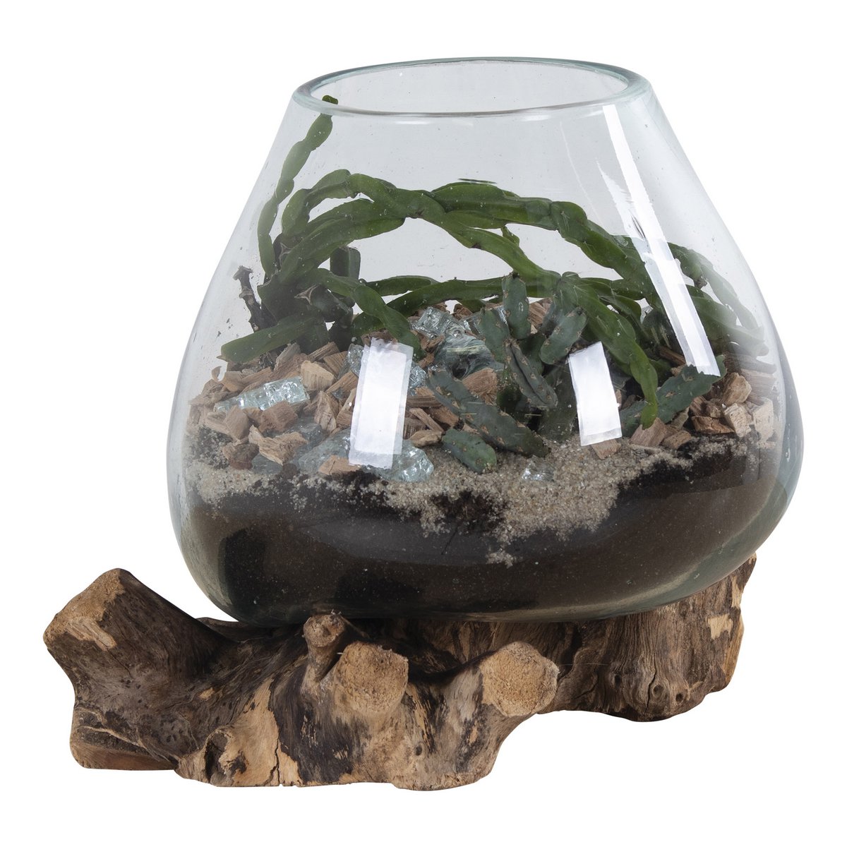 San Marino Waterdrop - Natuurlijk, Teakhout/Glas/Staal, 18x20x20 cm