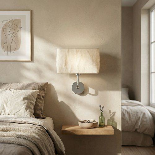 Chrome Wall Sconce with Linen Rectangular Shade