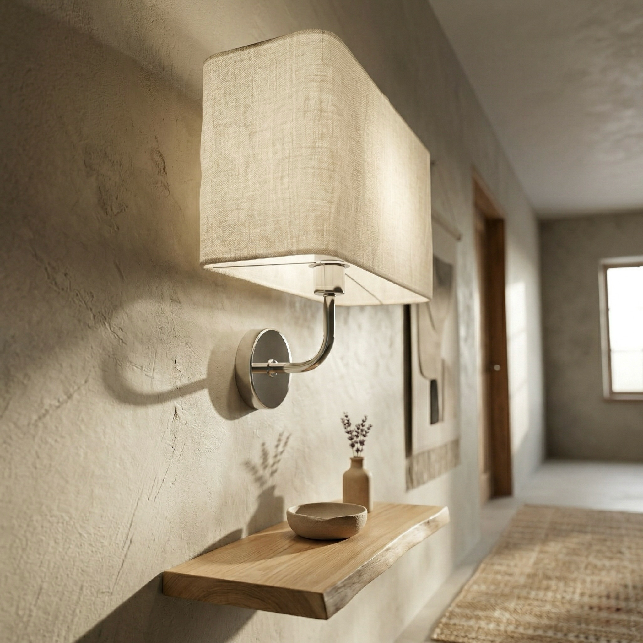 Chrome Wall Sconce with Linen Rectangular Shade