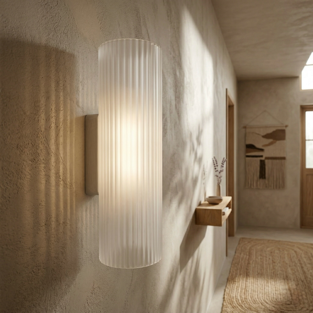 Ribbed Glass Cylinder Wall Sconce
