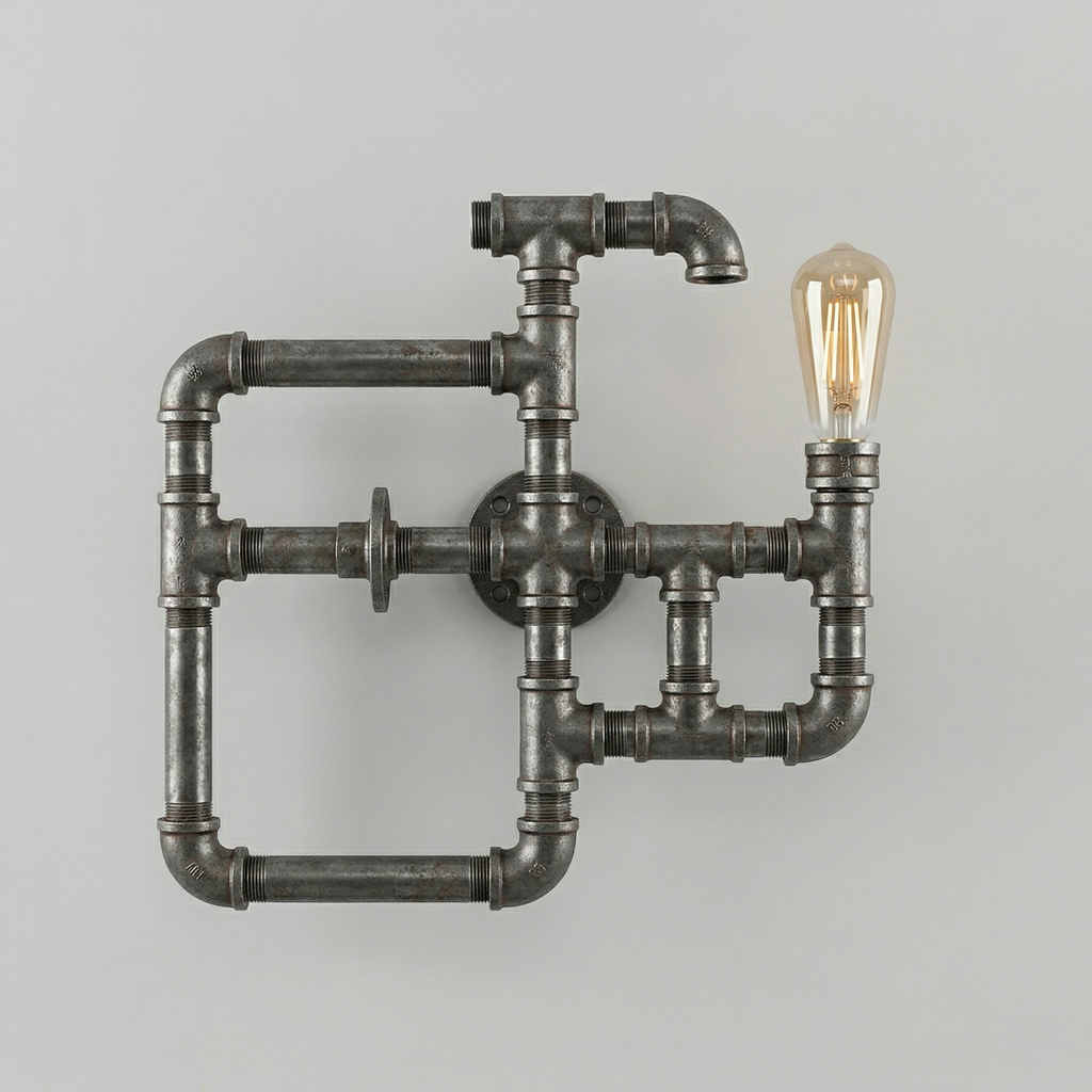 Industrial Pipe Wall Sconce with Exposed Filament Bulb