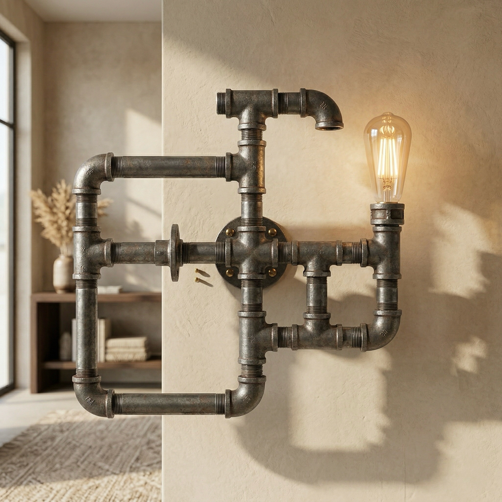 Industrial Pipe Wall Sconce with Exposed Filament Bulb