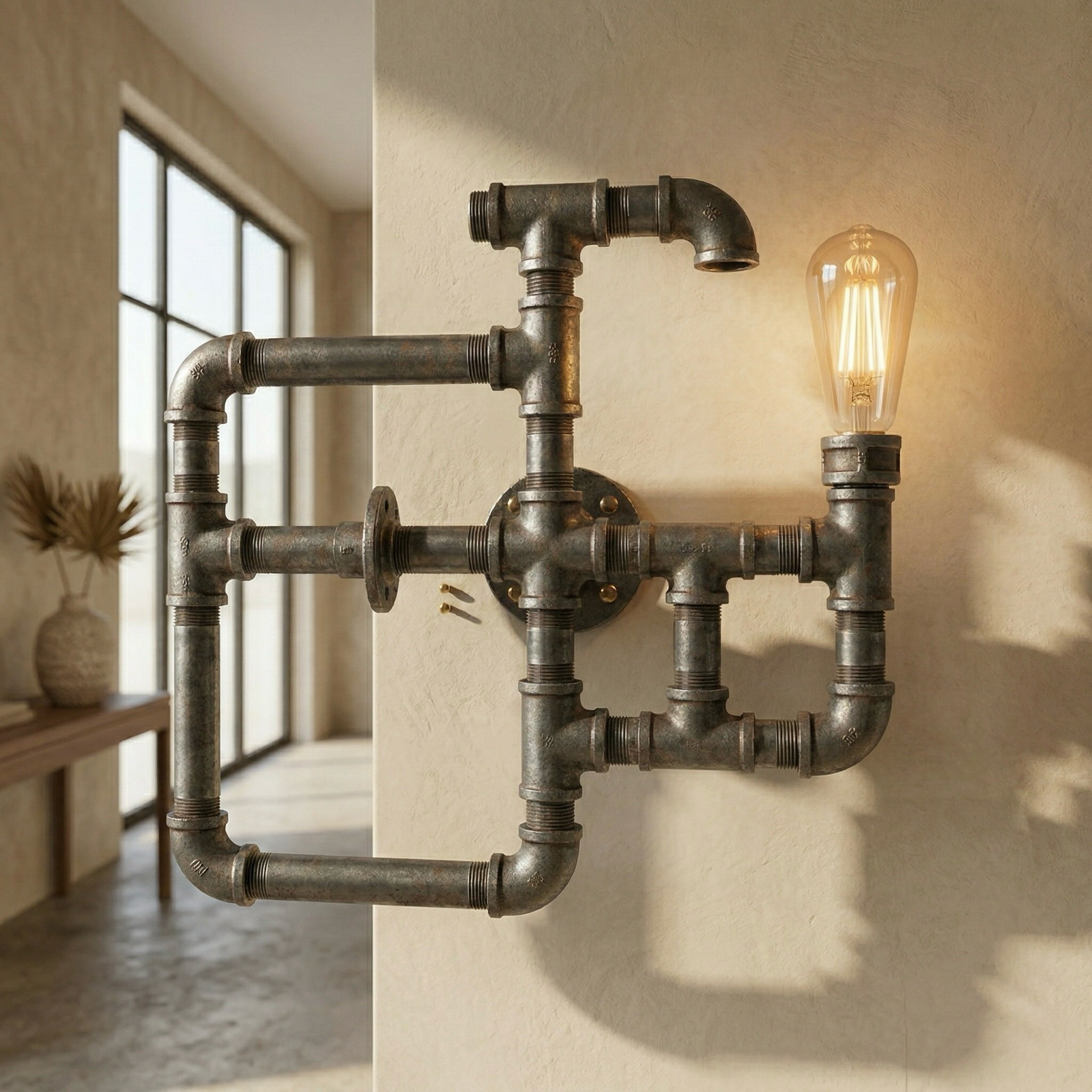Industrial Pipe Wall Sconce with Exposed Filament Bulb