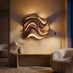 Modern Sculptural Wave Wall Light in Warm Wood Finish