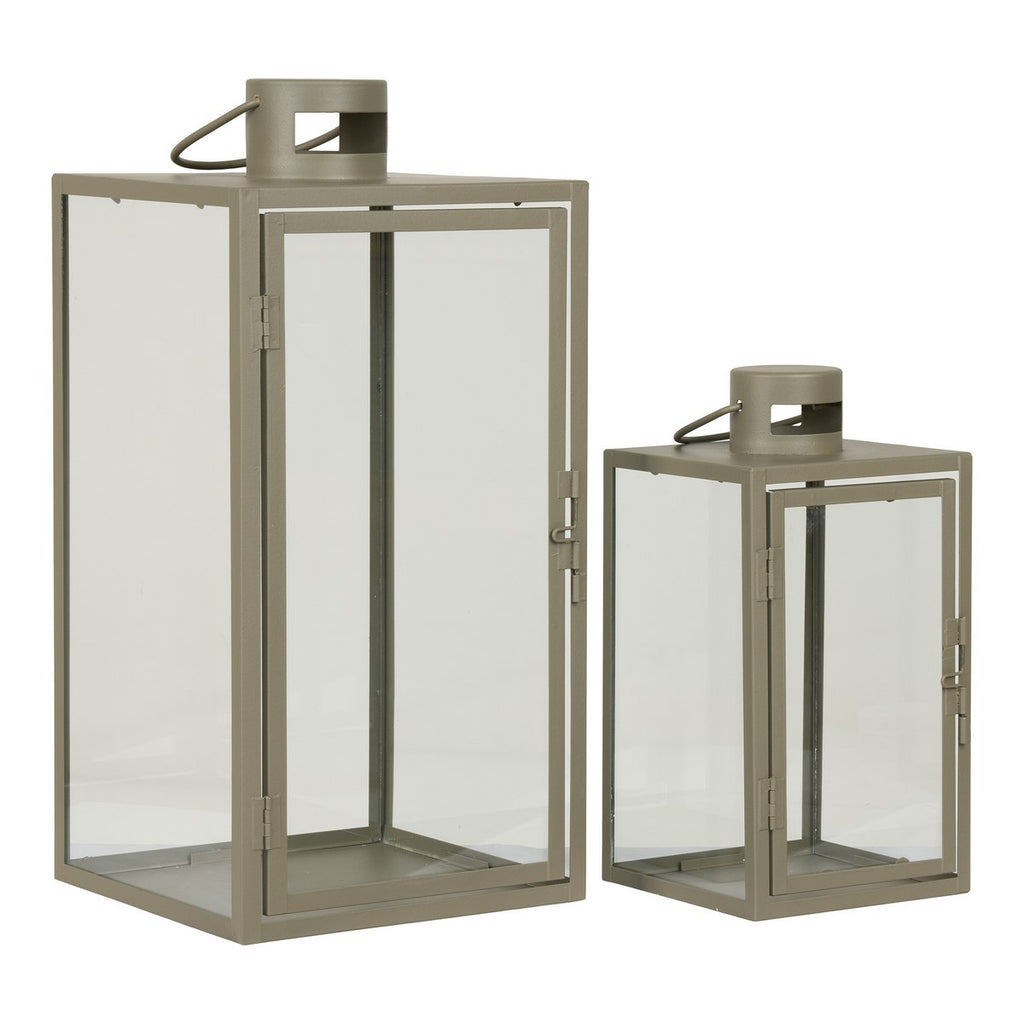 Corfu Lantaarns - Groen, Staal, Glas, 13/19.5x13/19.5x25.5/40 cm - Set van 2