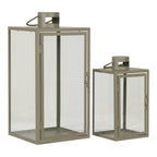 Corfu Lantaarns - Groen, Staal, Glas, 13/19.5x13/19.5x25.5/40 cm - Set van 2