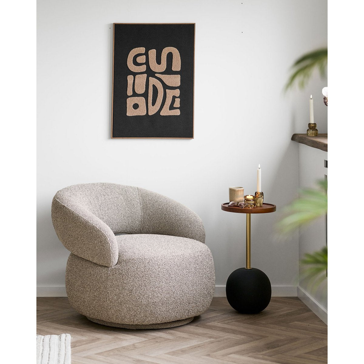 Sirone Bijzettafel, mangohout/staal, zwart/messing look/donkerbruin, Ø30x56 cm