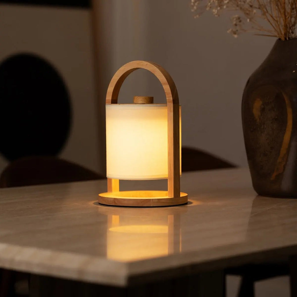 River lichtbruine houten oplaadbare lamp