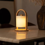 River lichtbruine houten oplaadbare lamp