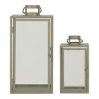 Corfu Lantaarns - Groen, Staal, Glas, 13/19.5x13/19.5x25.5/40 cm - Set van 2