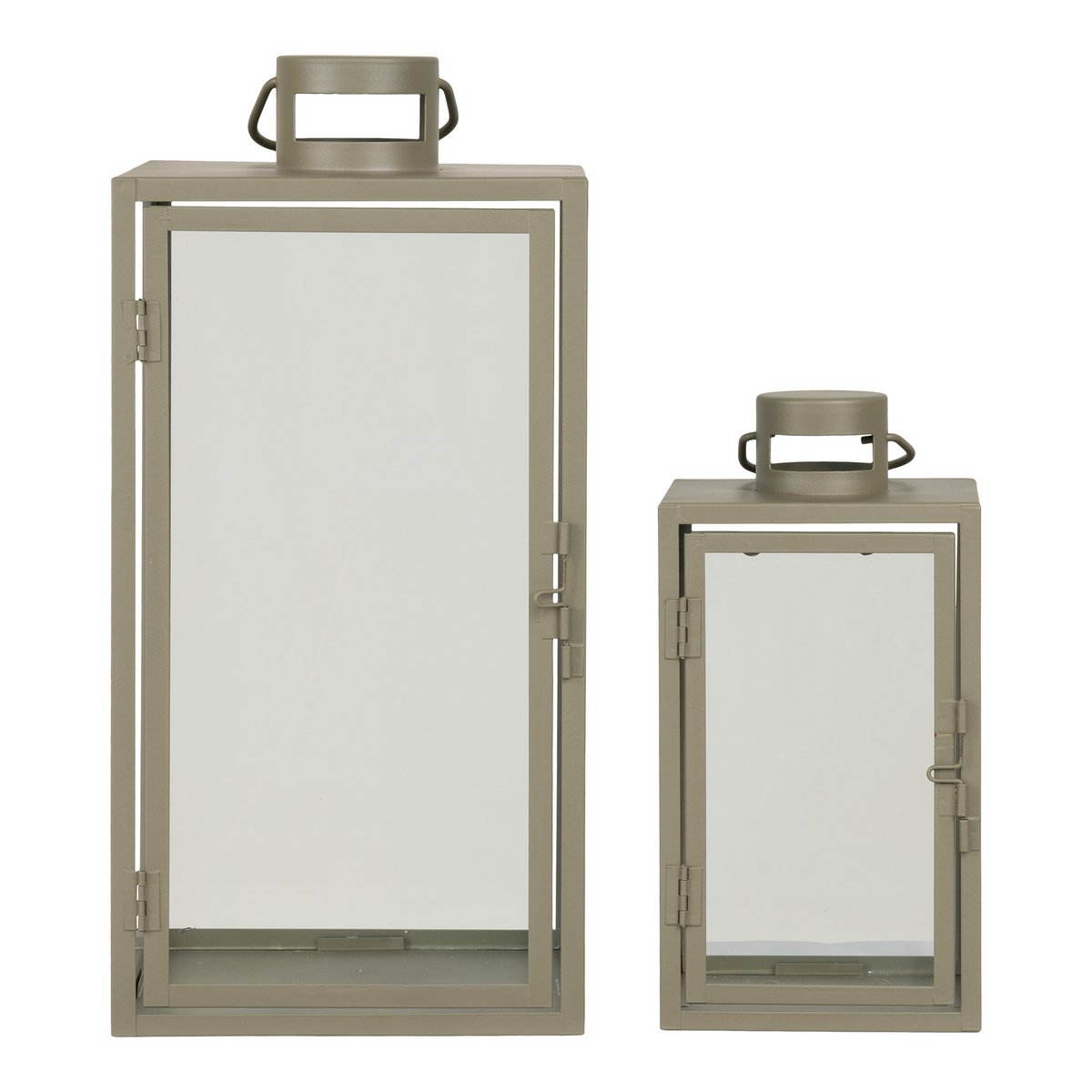 Corfu Lantaarns - Groen, Staal, Glas, 13/19.5x13/19.5x25.5/40 cm - Set van 2
