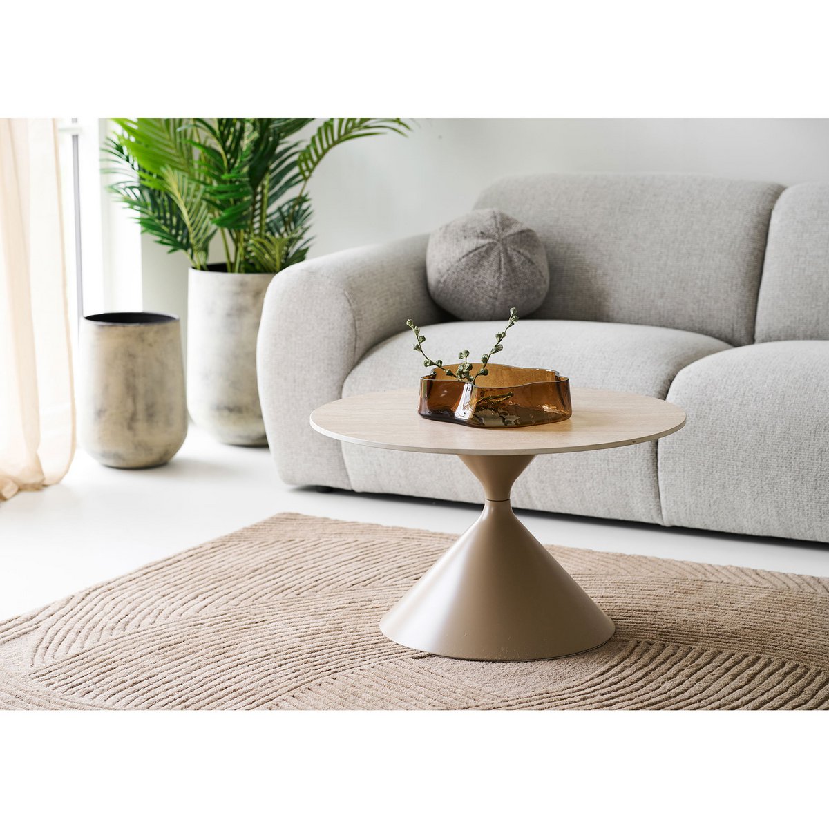 Annecy Salontafel, keramisch tafelblad/staal, travertijn/zand, ø70x41 cm