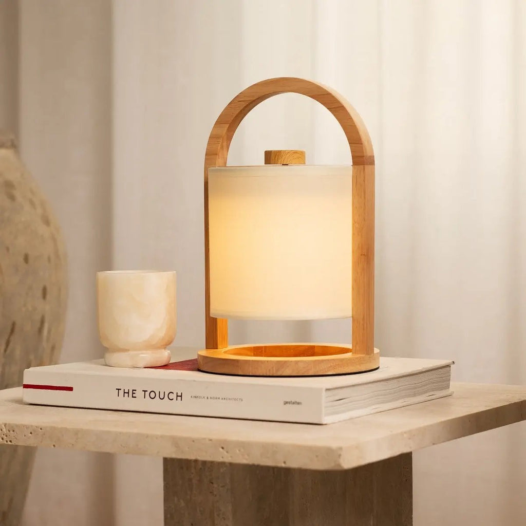 River lichtbruine houten oplaadbare lamp