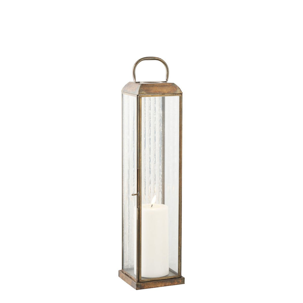 Herslev Lantaarn, glas/metaal, antiek messing look, 12x12x49 cm