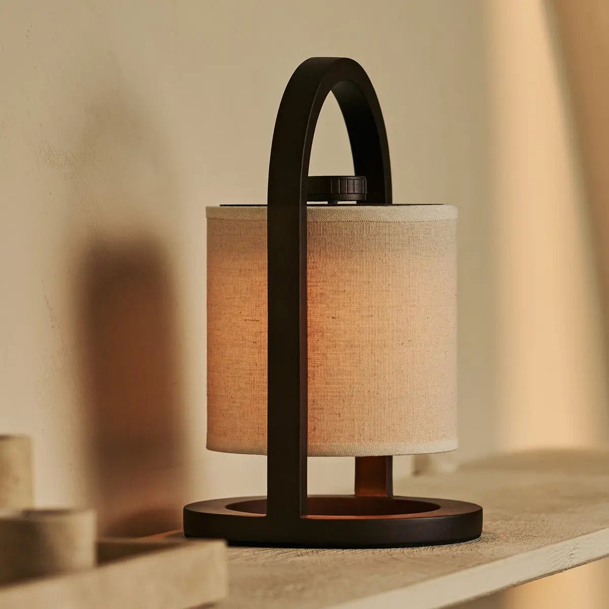 River donkerbruine houten oplaadbare lamp