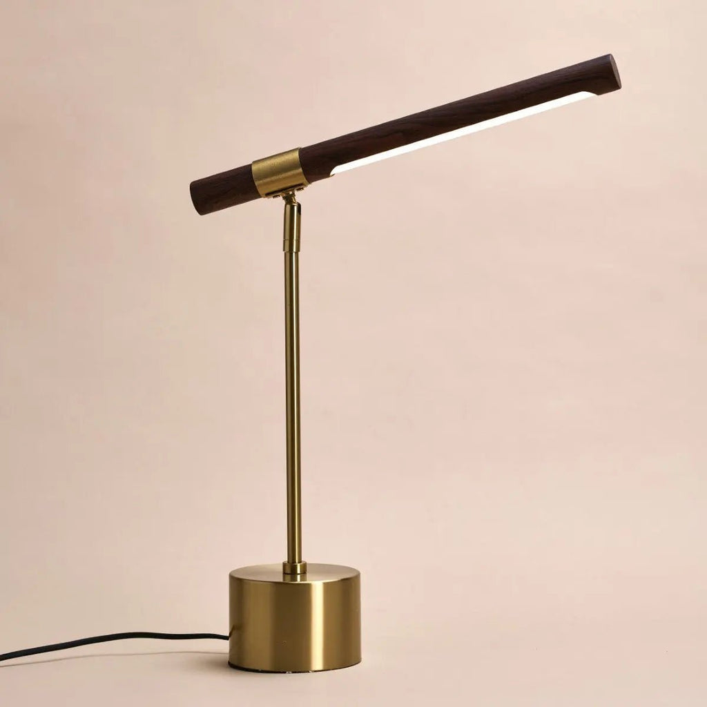 Livia goudkleurige metalen lamp met hout