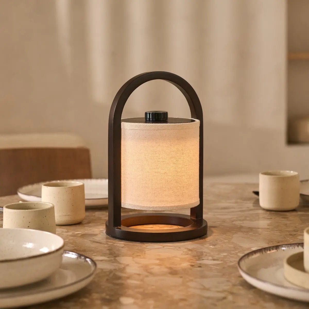 River donkerbruine houten oplaadbare lamp