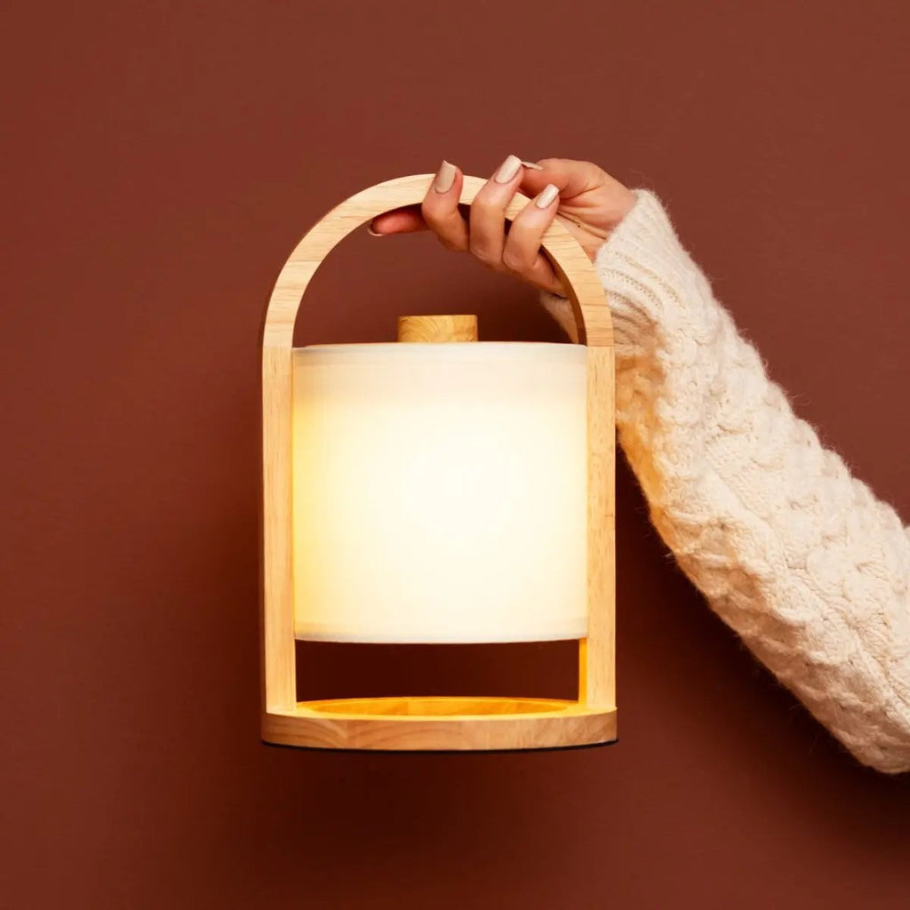 River lichtbruine houten oplaadbare lamp