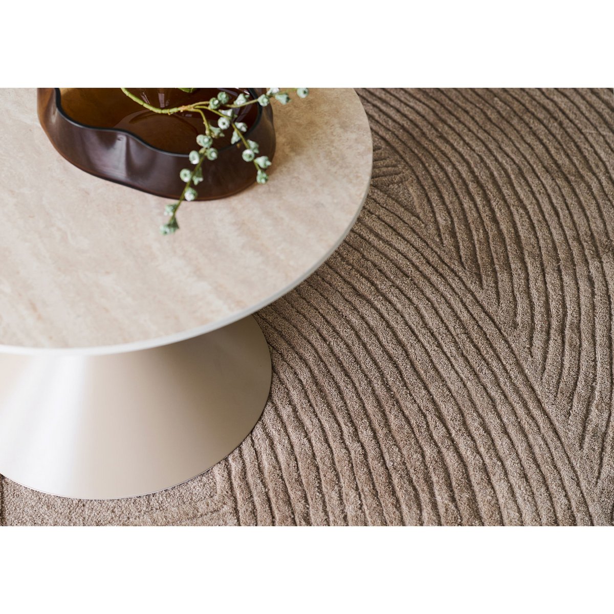 Annecy Salontafel, keramisch tafelblad/staal, travertijn/zand, ø70x41 cm
