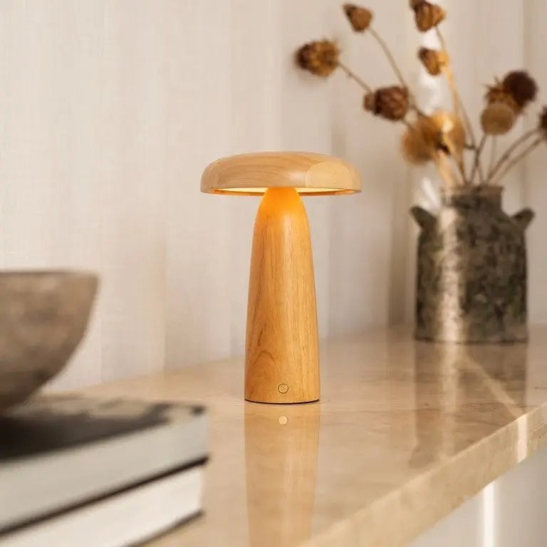 Lennart Lichtbruine houten oplaadbare tafellamp