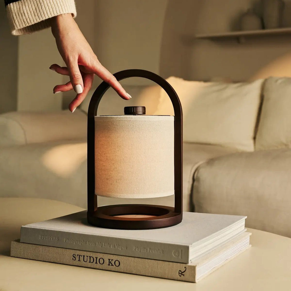 River donkerbruine houten oplaadbare lamp