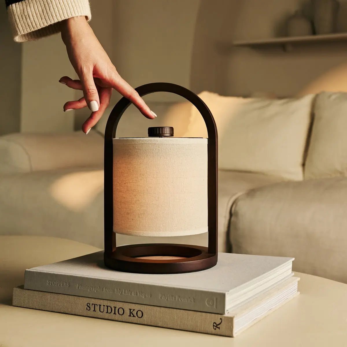 River donkerbruine houten oplaadbare lamp