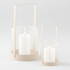 Hurricane kandelaar, glas, metaal, beige, set van 2