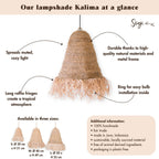 Raffia Boho Lampenkap – Hanglamp – Hanglamp – Handgeweven Plafondlamp met Lange Franjes (3 maten Ø 30/40/50 cm) KALIMA