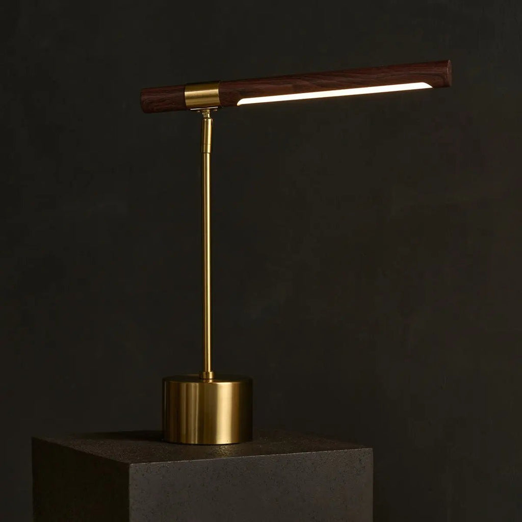 Livia goudkleurige metalen lamp met hout