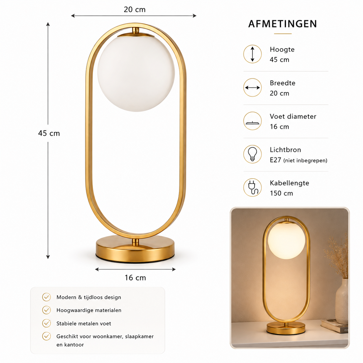 Emma Taffellamp White Gold
