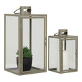 Corfu Lantaarns - Groen, Staal, Glas, 13/19.5x13/19.5x25.5/40 cm - Set van 2